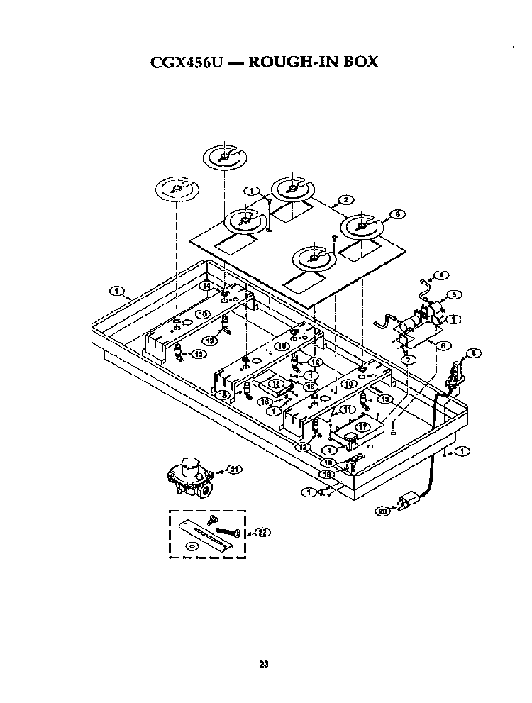 Rough-in Box Diagram and Parts List for CGX456U  Thermador Cooktop