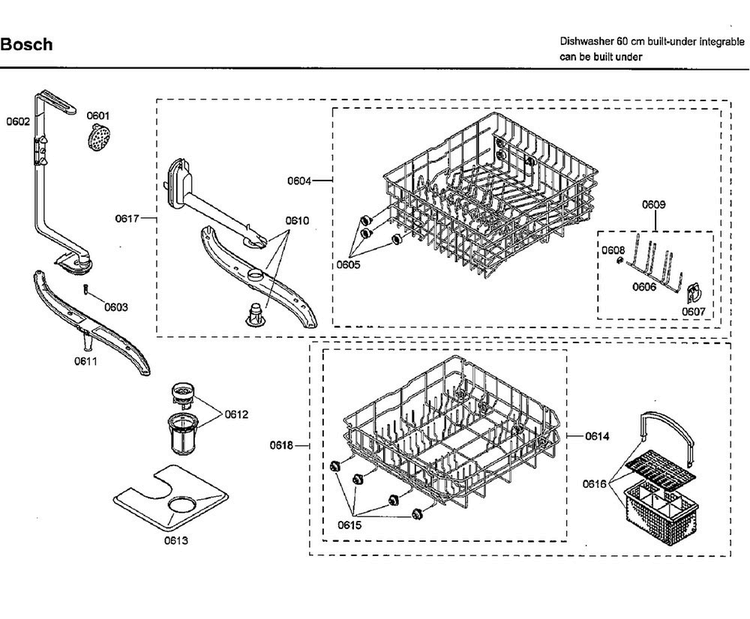 Baskets Diagram and Parts List for SHX33A05UC 46 Bosch Dishwasher