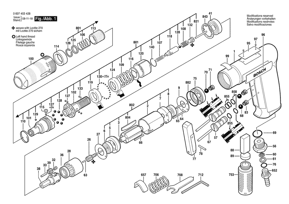 Section 1 Diagram and Parts List for 0607453428  Bosch Screwdriver