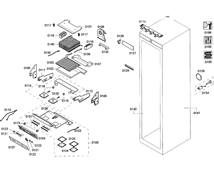 Cabinet Parts Diagram and Parts List for T18ID80NRP 41 Thermador Freezer