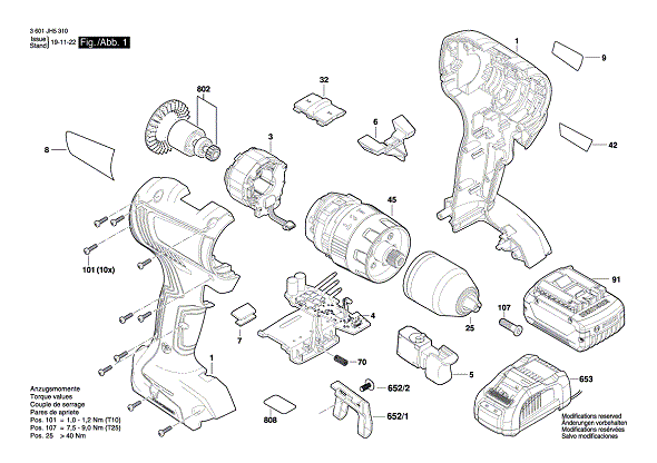 Bosch 3601jh5310 Diagram and Parts List for 3601JH5310  Bosch Cordless Drill