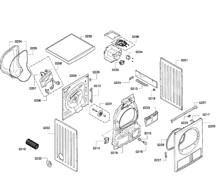 Cabinet Diagram and Parts List for WTV76100US 07 Bosch Dryer