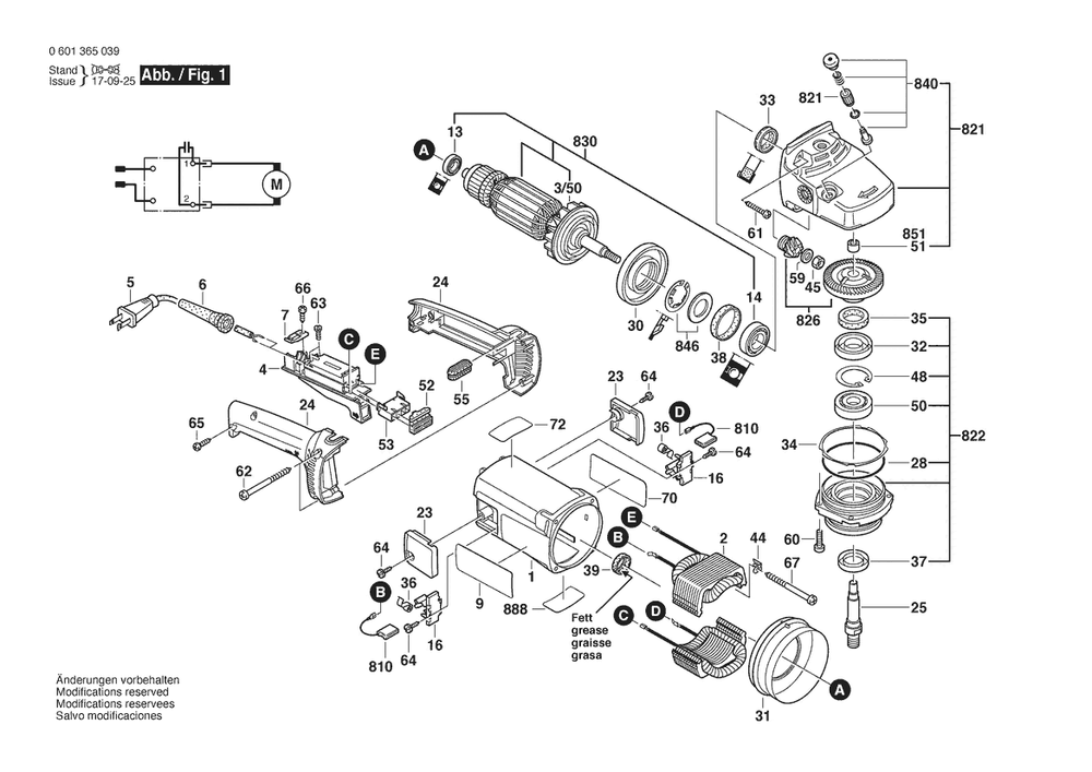 Section 1 Diagram and Parts List for GWS22-14 0601365039 Bosch Angle Grinder