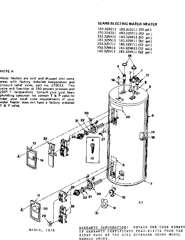 Replacement Parts Diagram and Parts List for 153329711  Kenmore Water Heater