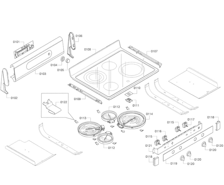 Control Panel Diagram and Parts List for HES7282U 02 Bosch Range