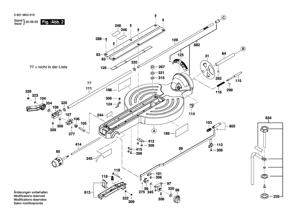 Page 2 Diagram and Parts List for GCM18V-12GDC 3601M43010 Bosch Miter Saw