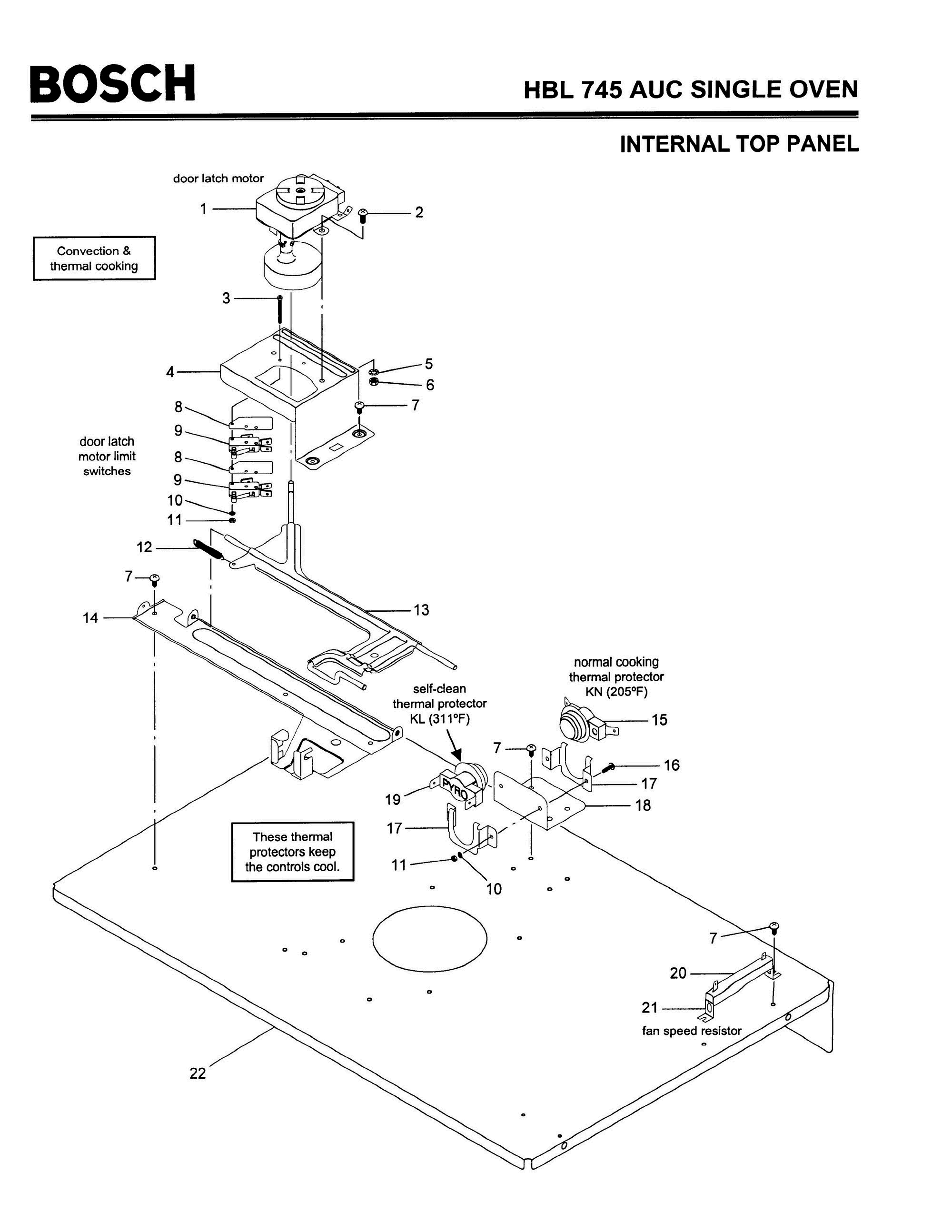 03 - INTERNAL TOP PANEL Diagram and Parts List for HBL745AUC(FD8207-)  Bosch Wall Oven
