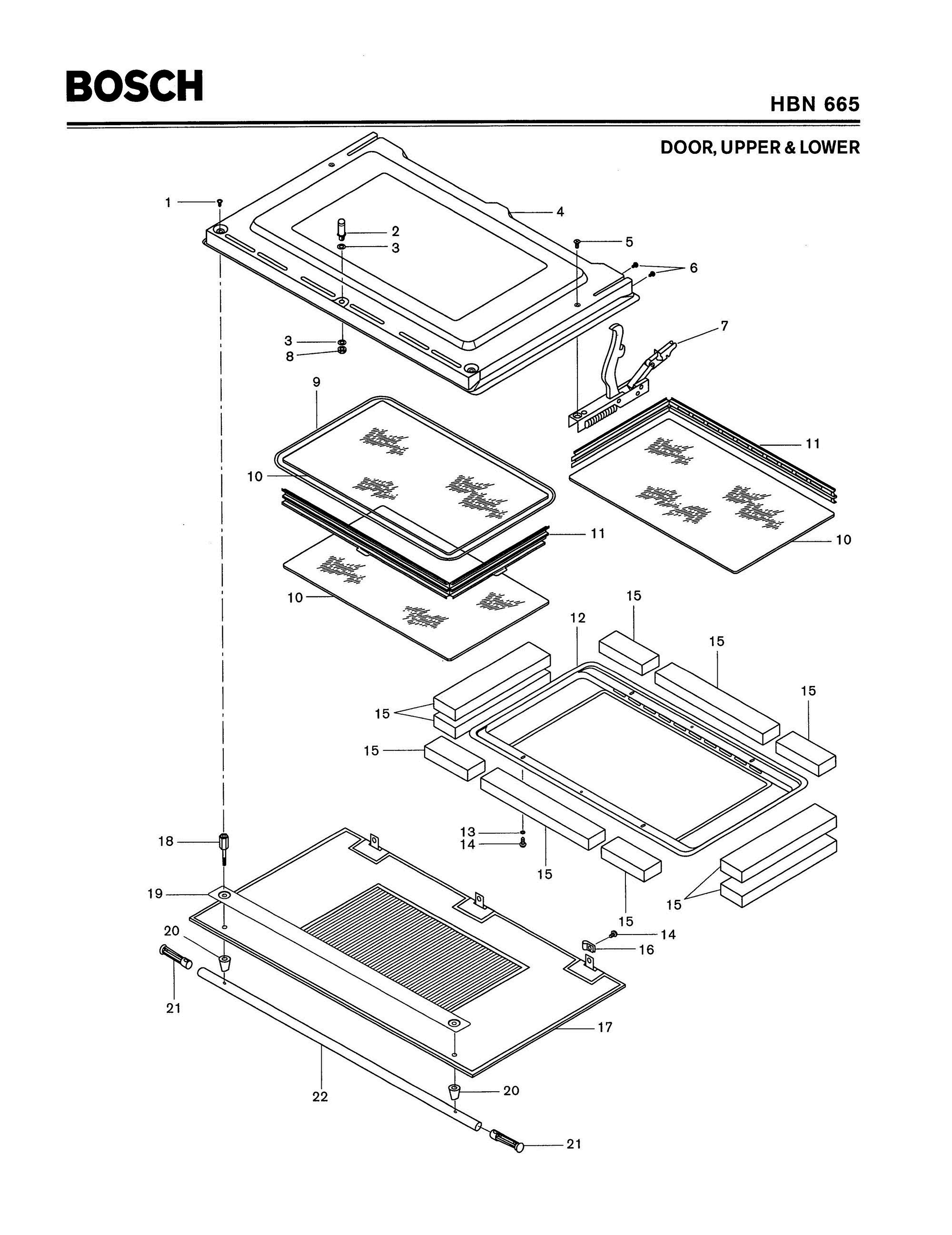 06 - DOOR, UPPER & LOWER Diagram and Parts List for HBN665  Bosch Range