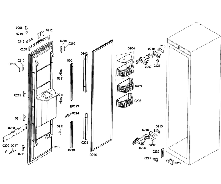 Door Assy Diagram and Parts List for T24ID80NLP 99 Thermador Freezer