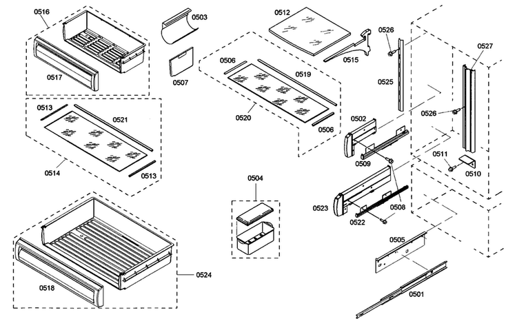 Shelfs Diagram and Parts List for KBURT3655E01  Thermador Refrigerator