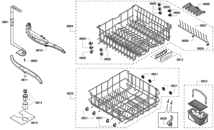 Baskets Diagram and Parts List for SHE43P06UC 59 Bosch Dishwasher