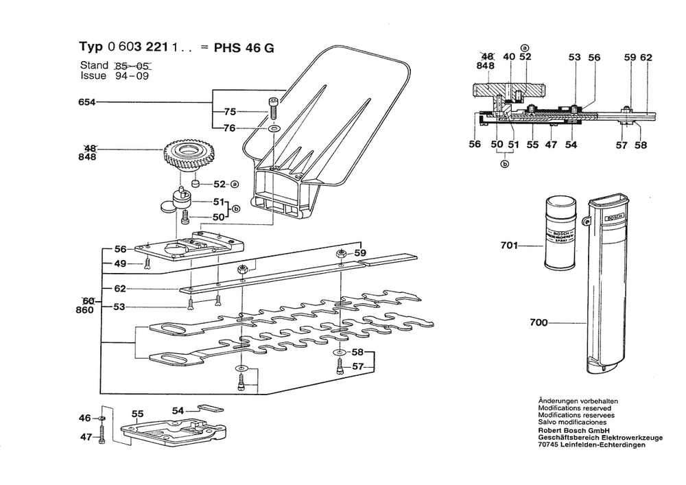 Section 2 Diagram and Parts List for PHS46G 0603221103 Bosch Hedge Trimmer