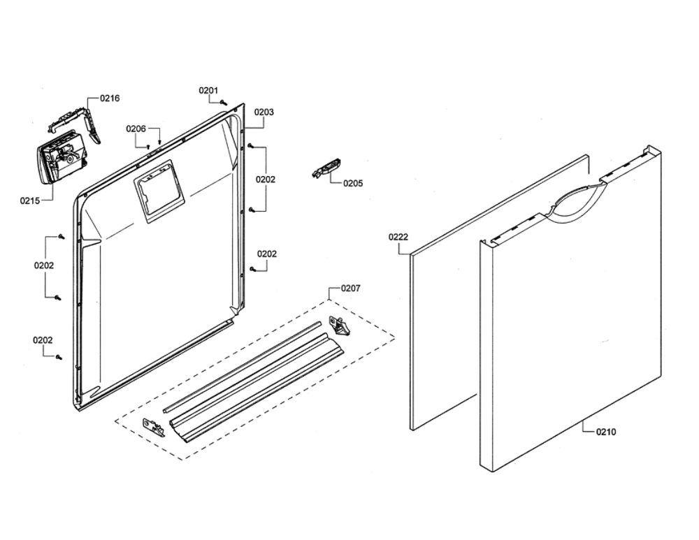 Door/Dispenser Diagram and Parts List for SHE3ARL5UC 14 Bosch Dishwasher