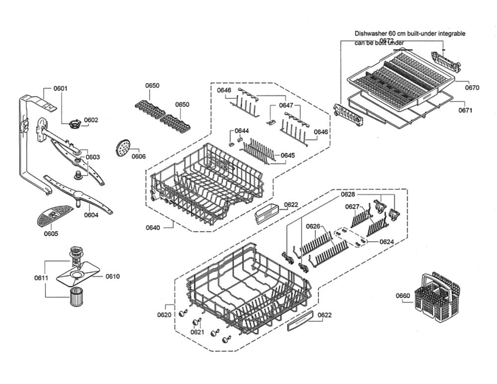 Spray Arms/Racks Diagram and Parts List for DWHD640JFP 98 Thermador Dishwasher