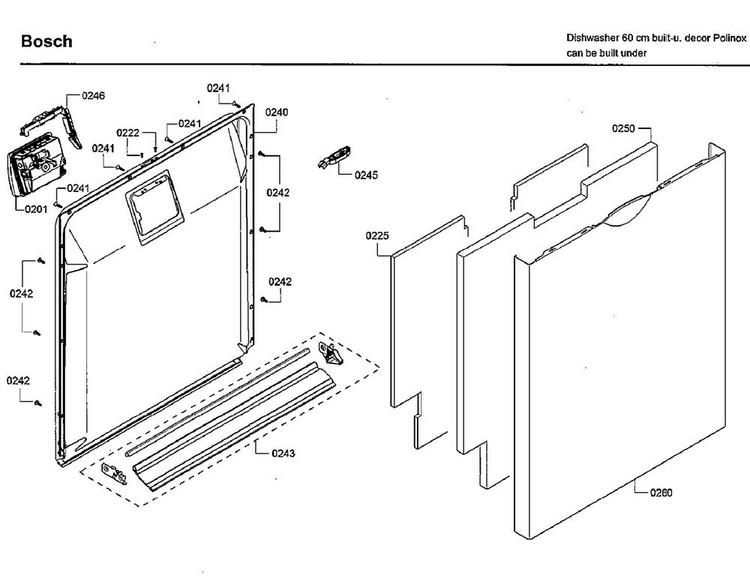 Door Diagram and Parts List for SHS5AVF6UC 01 Bosch Dishwasher