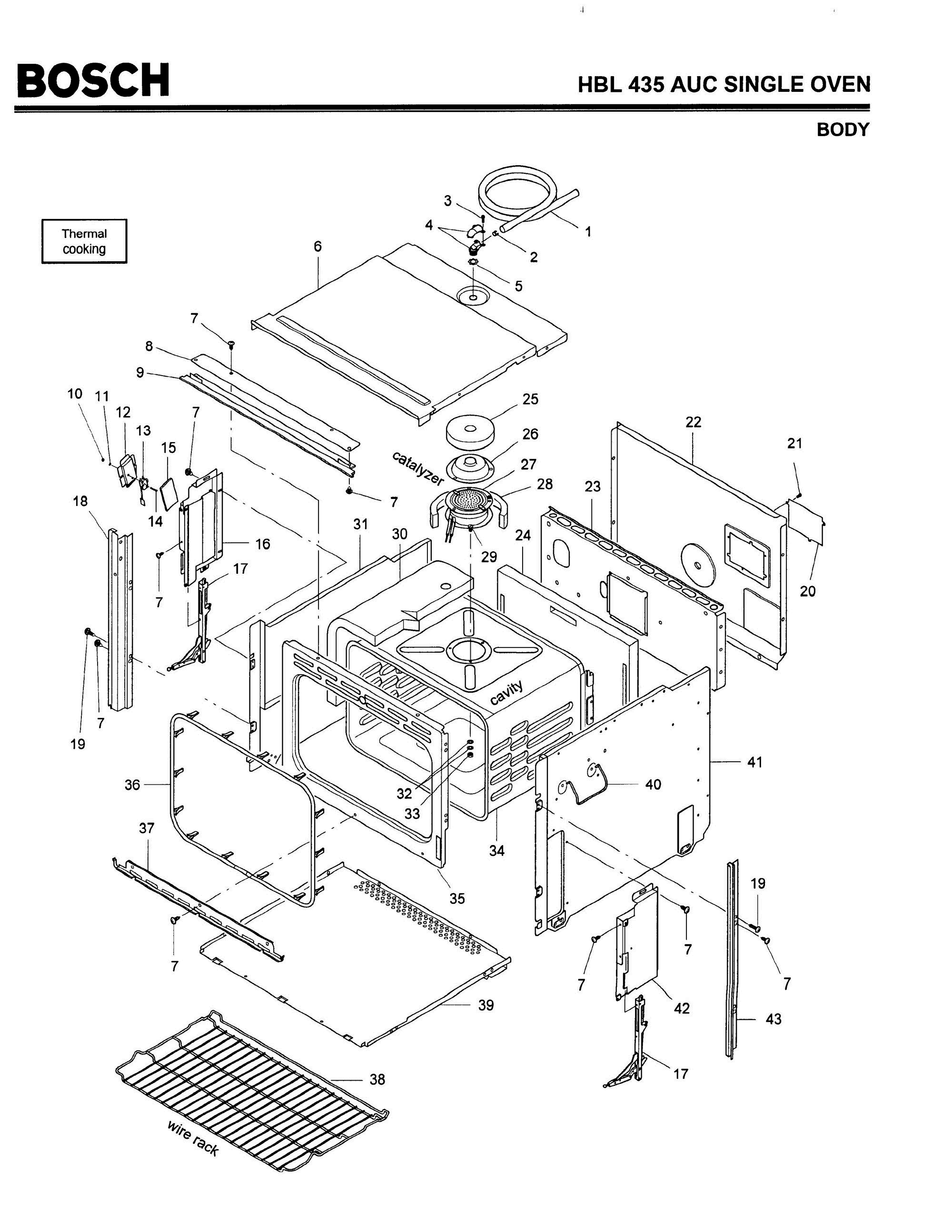 01 - BODY Diagram and Parts List for HBL435AUC(FD8202-)  Bosch Wall Oven
