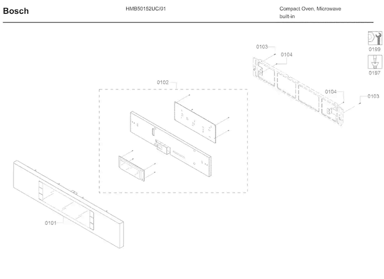 Control Panel Diagram and Parts List for HBL57M52UC 01 Bosch Wall Oven