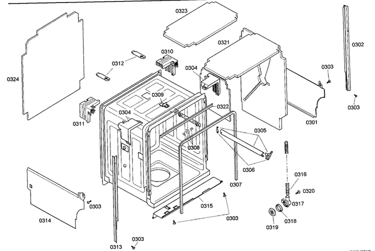 Cabinet Parts Diagram and Parts List for SHX55M05UC 46 Bosch Dishwasher