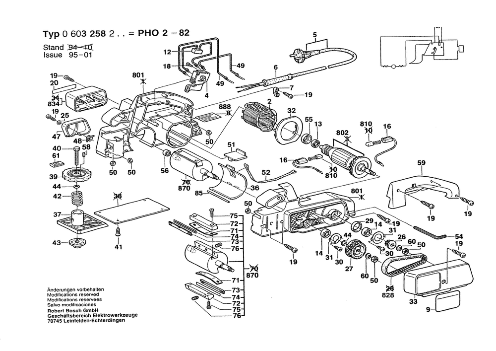 Section 1 Diagram and Parts List for 0603258232  Bosch Planer Jointer