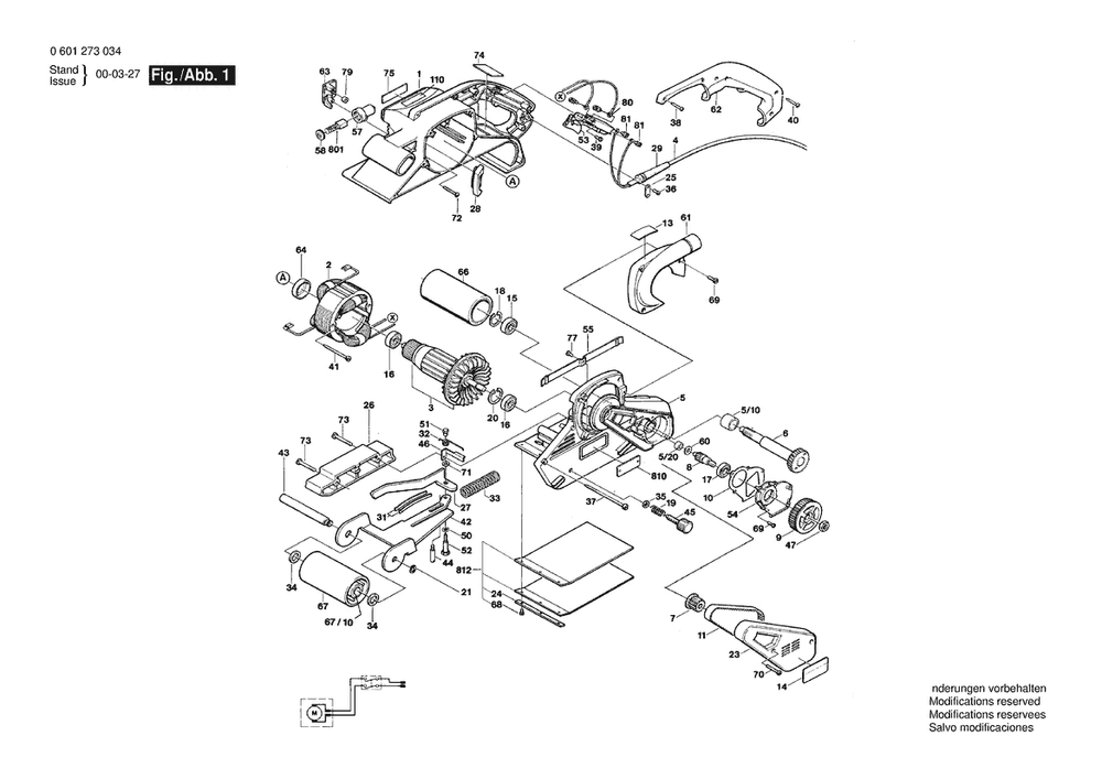 Section 1 Diagram and Parts List for GBS12730 0601273034 Bosch Belt or Drum Sander
