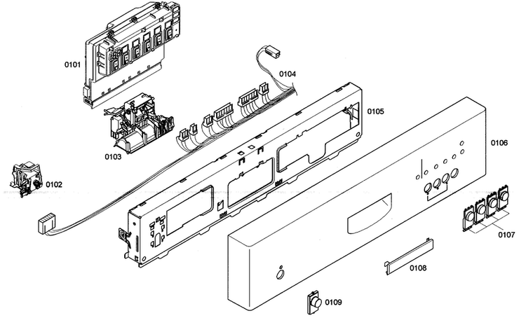 Control Panel Diagram and Parts List for SHE42L16UC 50 Bosch Dishwasher