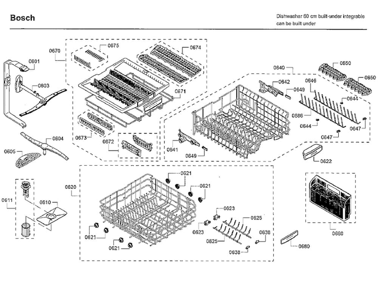 Rack Asy Diagram and Parts List for SHXM78W55N 01 Bosch Dishwasher