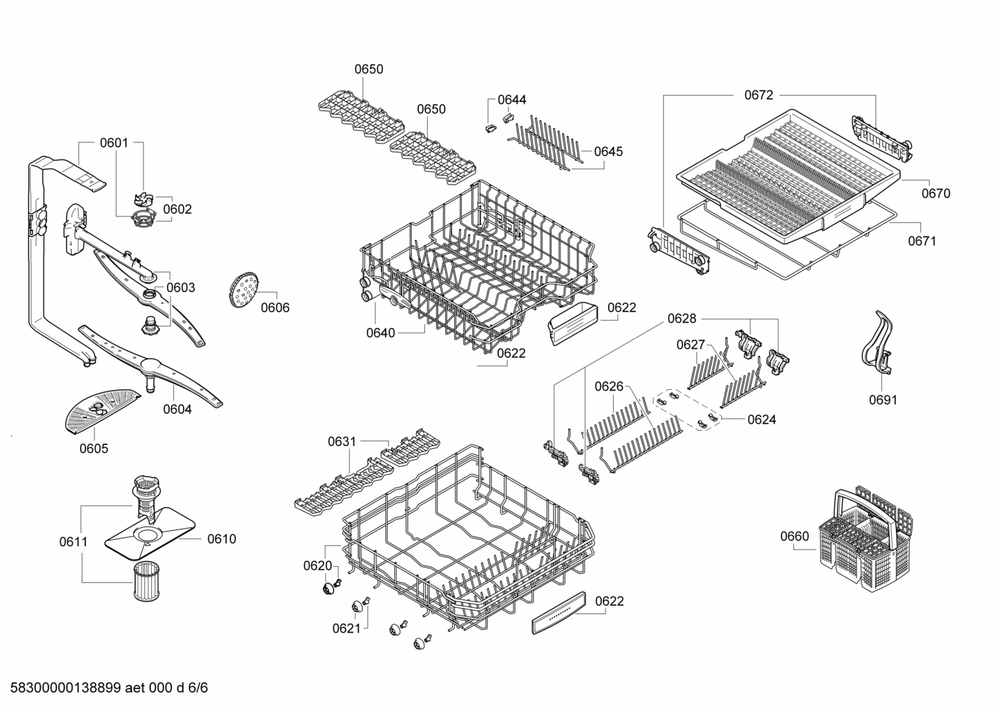 Diagram 6 Diagram and Parts List for SHE68E05UC-25  Bosch Dishwasher