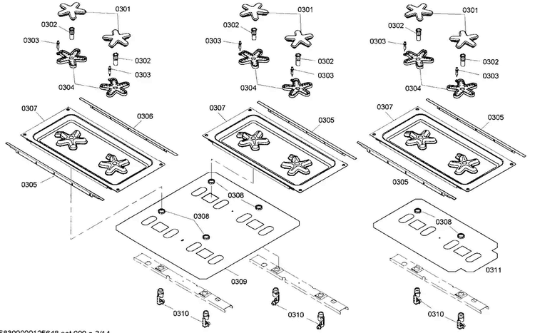 Burner Assy Diagram and Parts List for PRL486EDG03  Thermador Range