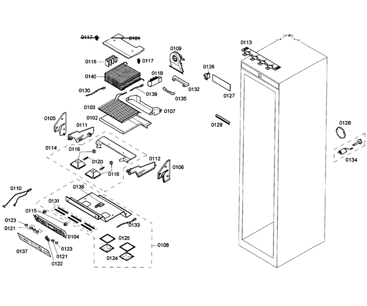 Cabinet Parts Diagram and Parts List for T24ID80NLP 99 Thermador Freezer