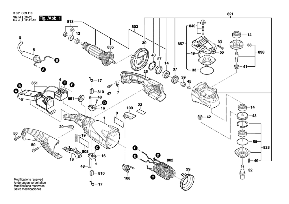 Diagram 1 Diagram and Parts List for GP712VS 3 601 C89 110 Bosch Angle Grinder