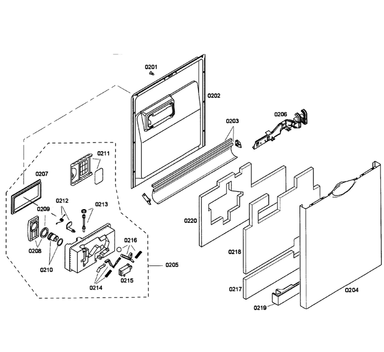 Door Assy Diagram and Parts List for SHE43P15UC 53 Bosch Dishwasher