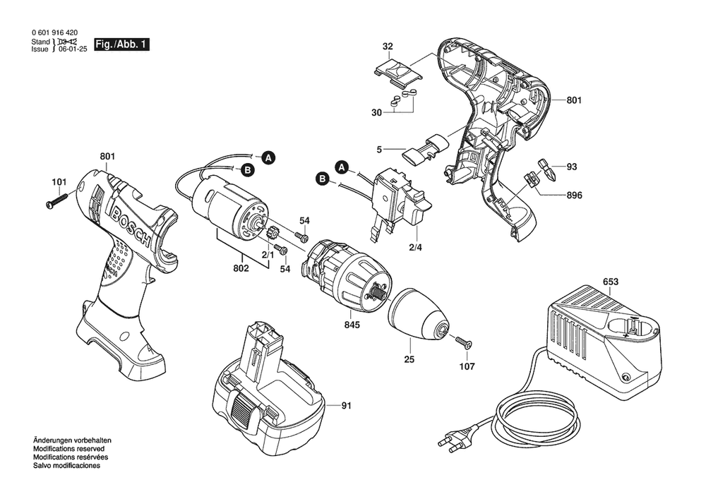 Section 1 Diagram and Parts List for 0601916431  Bosch Screwdriver