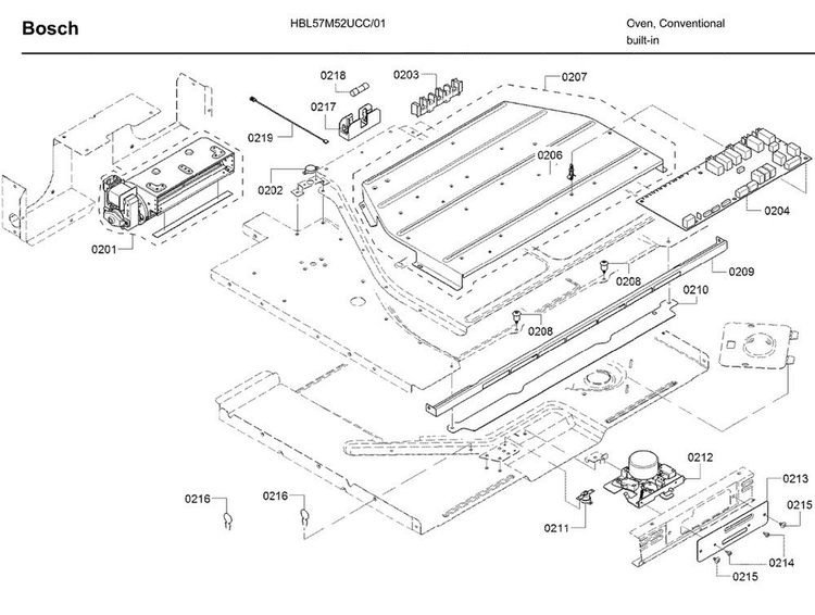 Latch Diagram and Parts List for HBL57M52UC 01 Bosch Wall Oven