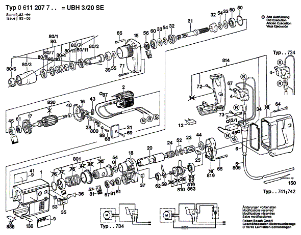 Bosch Ubh3/20se (0611207734) Diagram and Parts List for 20SE 0611207734 Bosch Hammer Drill