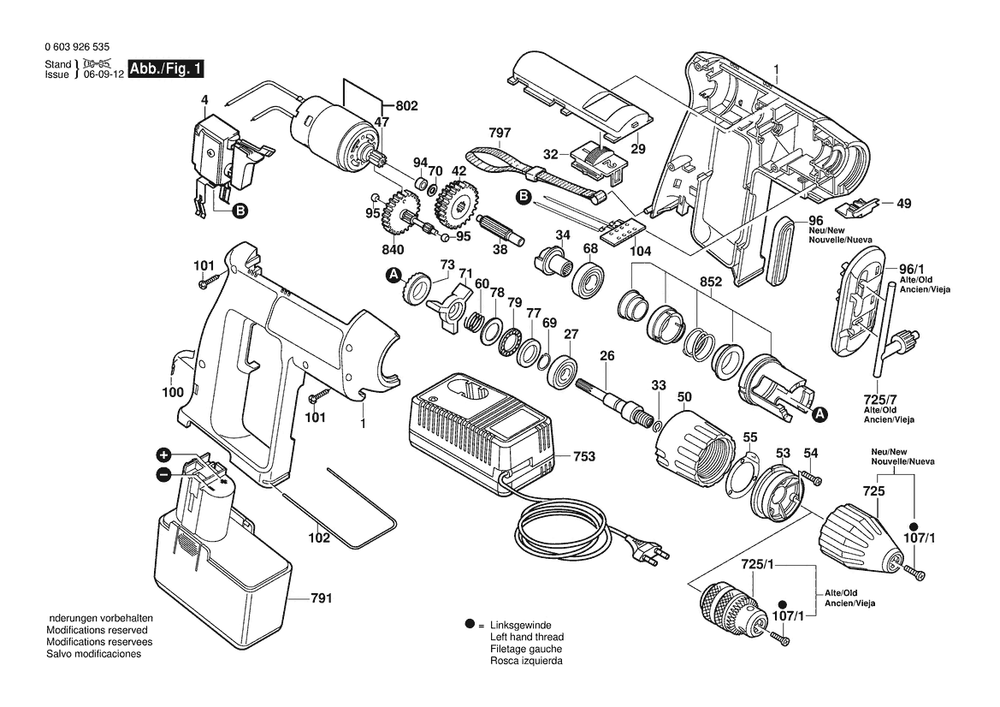 Section 1 Diagram and Parts List for PSB12VE-2 0603926590 Bosch Impact Driver