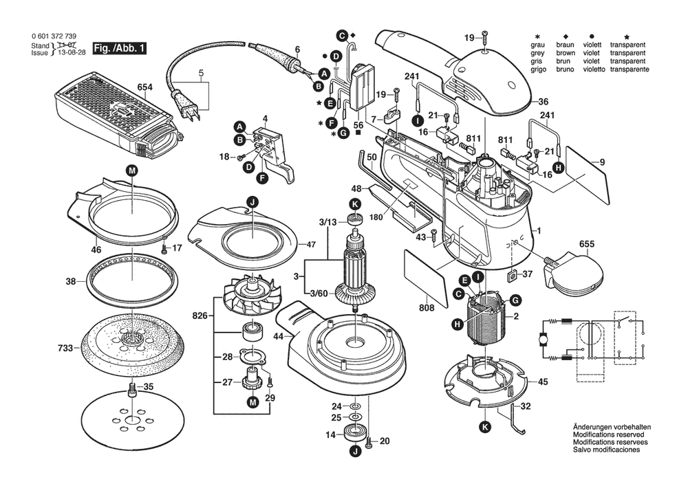 Section 1 Diagram and Parts List for GEX150AC 0601372739 Bosch Orbital or Palm Sander
