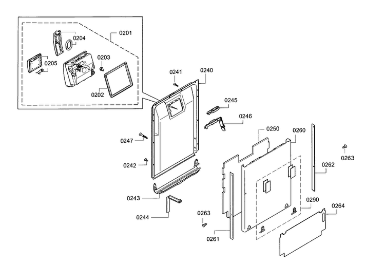 Door Diagram and Parts List for SPV68U53UC 23 Bosch Dishwasher