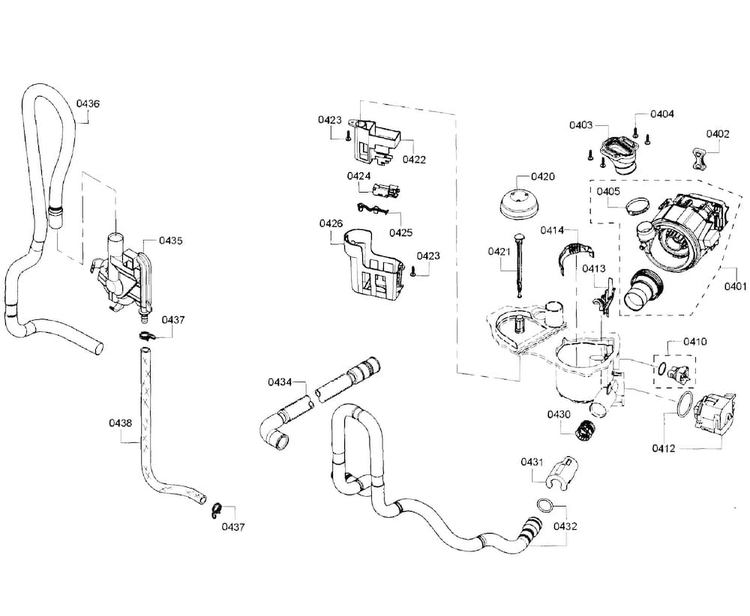 Pump Section Diagram and Parts List for SHX3AR56UC 21 Bosch Dishwasher