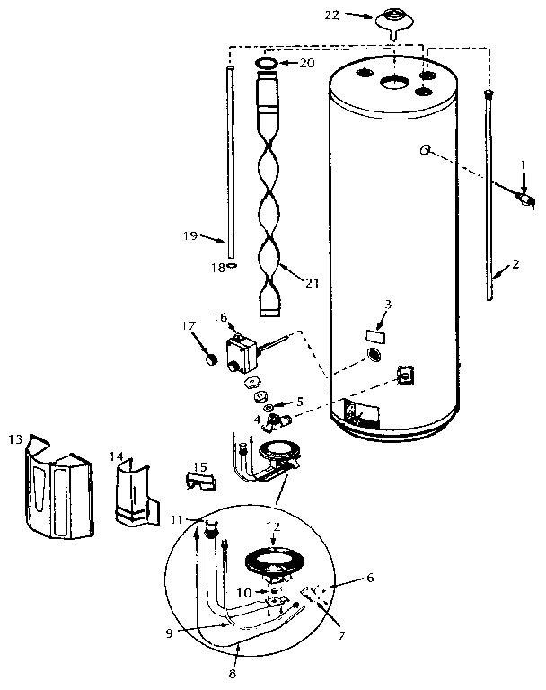 Replacement Parts Diagram and Parts List for 153334751  Kenmore Water Heater