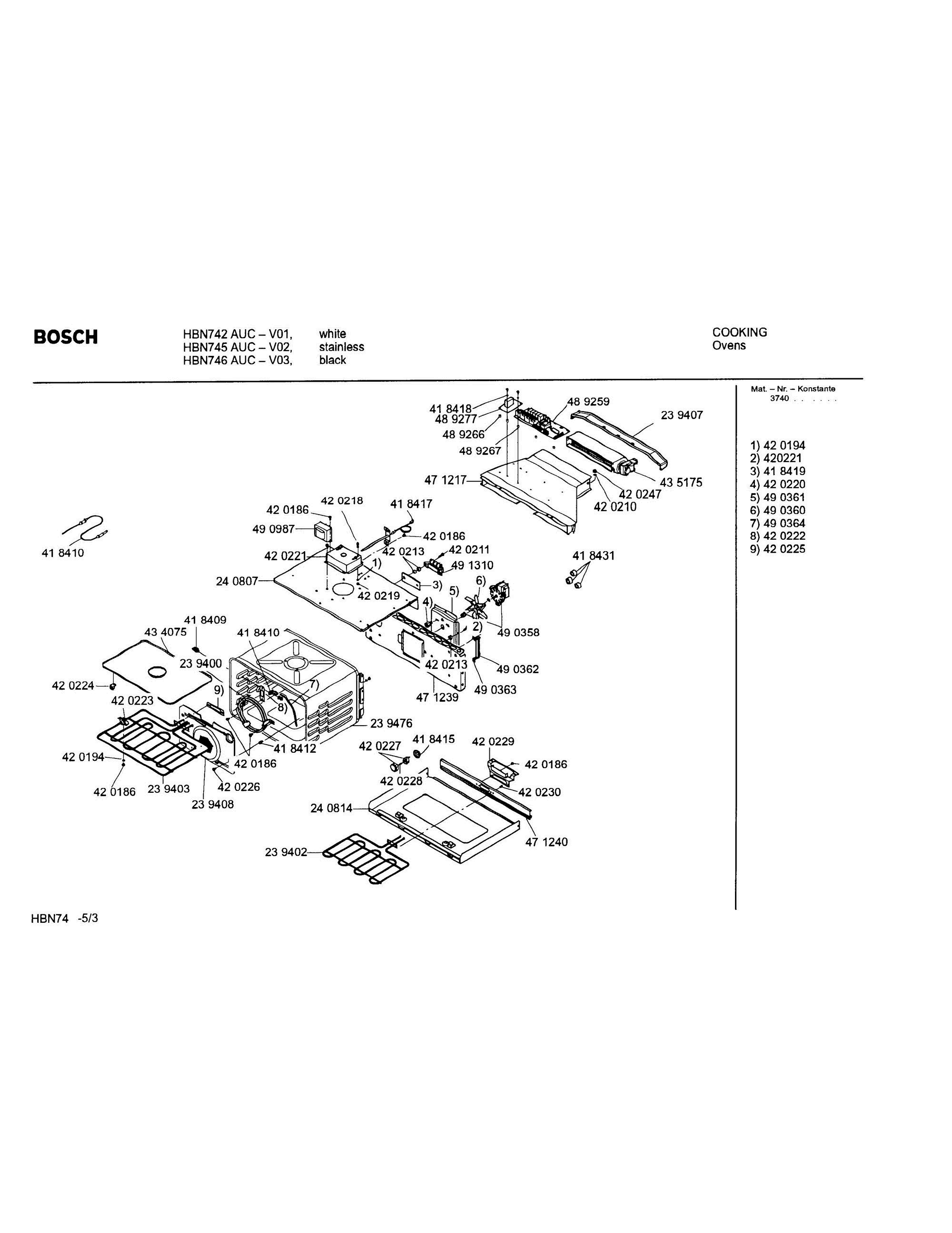 03 - OVEN COMPONENTS Diagram and Parts List for HBN746AUC(FD8207-)  Bosch Wall Oven