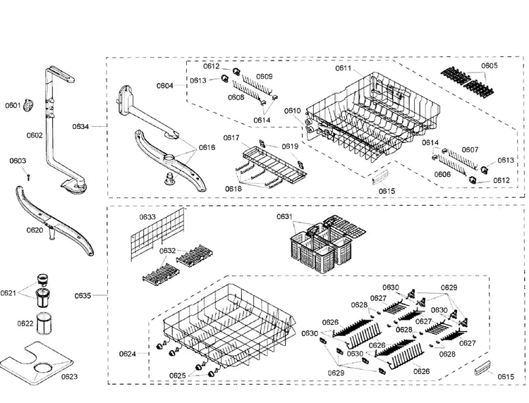 Racks Diagram and Parts List for SHX57C05UC 47 Bosch Dishwasher