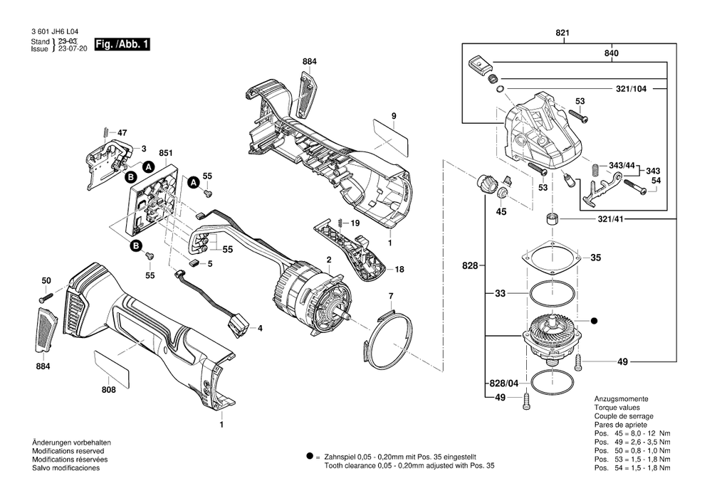 Diagram 1 Diagram and Parts List for GWS18V-180P 3 601 JH6 L04 Bosch Angle Grinder