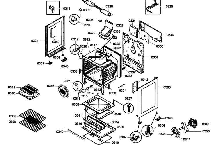 Cabinet Assy Diagram and Parts List for HGS5053UC 01 Bosch Range