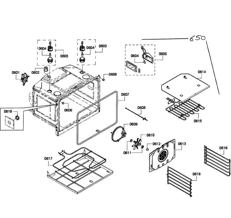 Lower Oven Assy Diagram and Parts List for HBL8650UC 05 Bosch Wall Oven