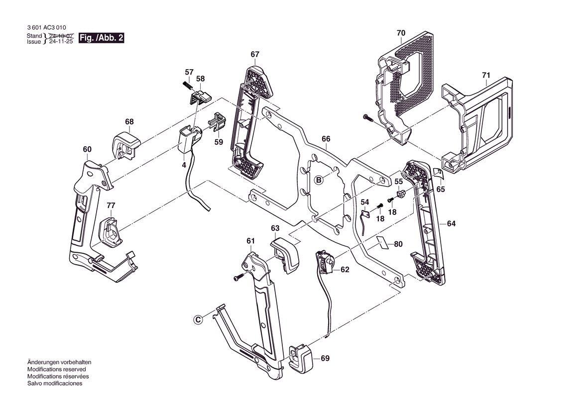 Figure 3 Diagram and Parts List for 3601AC3010 GRW18V-160 Bosch Cement Mixer