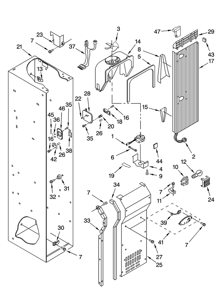 Freezer Liner And Air Flow Parts Diagram and Parts List for KBUDT4265E 04 Thermador Refrigerator