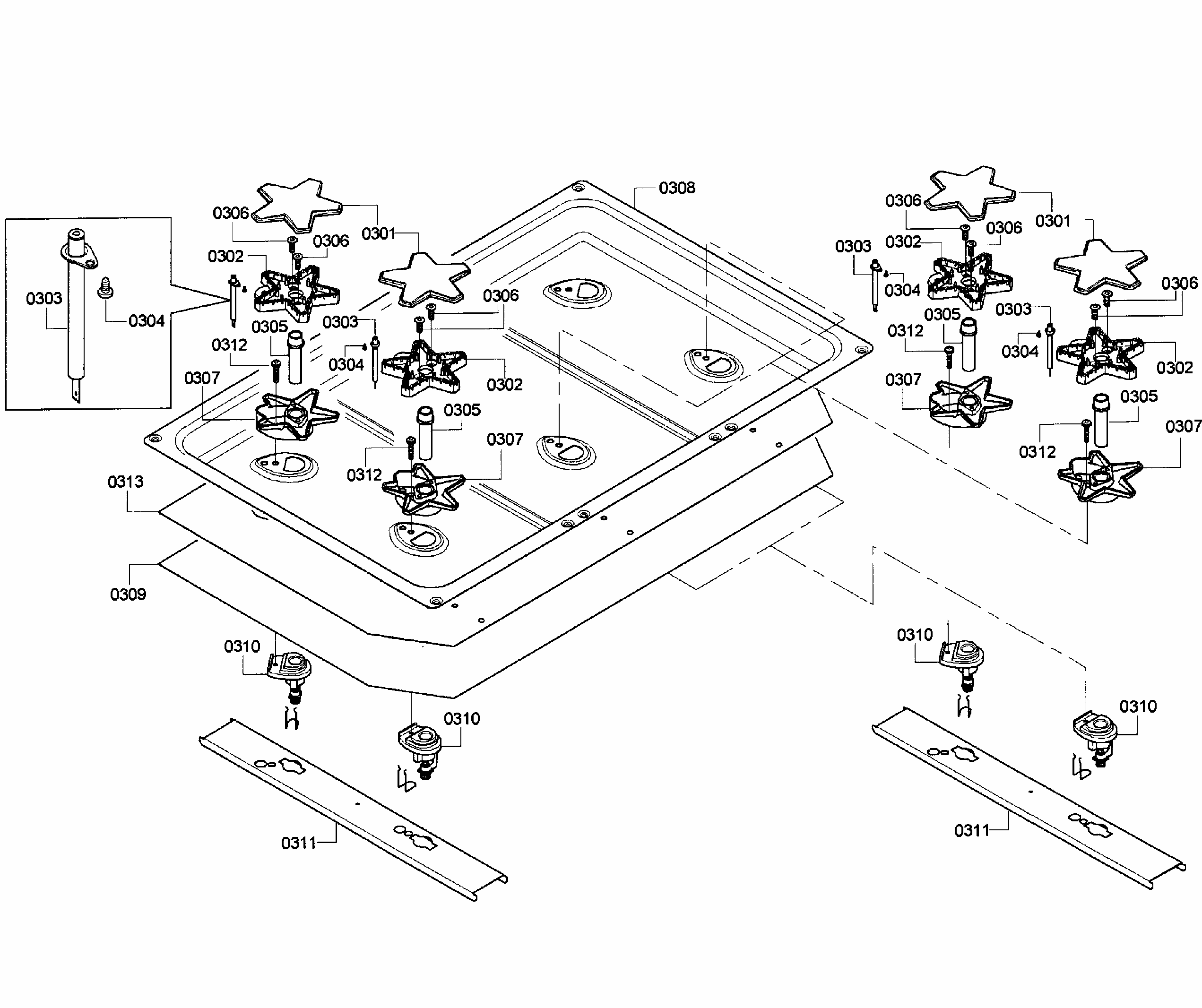 Burners Assy Diagram and Parts List for PRD366GHC 11 Thermador Range