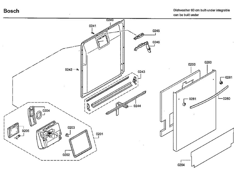 Door Diagram and Parts List for SHX7ER55UC 44 Bosch Dishwasher
