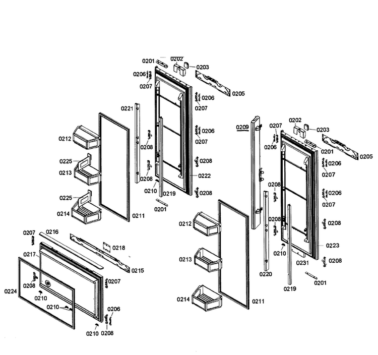Doors Assy Diagram and Parts List for T36IT71NNP 08 Thermador Refrigerator