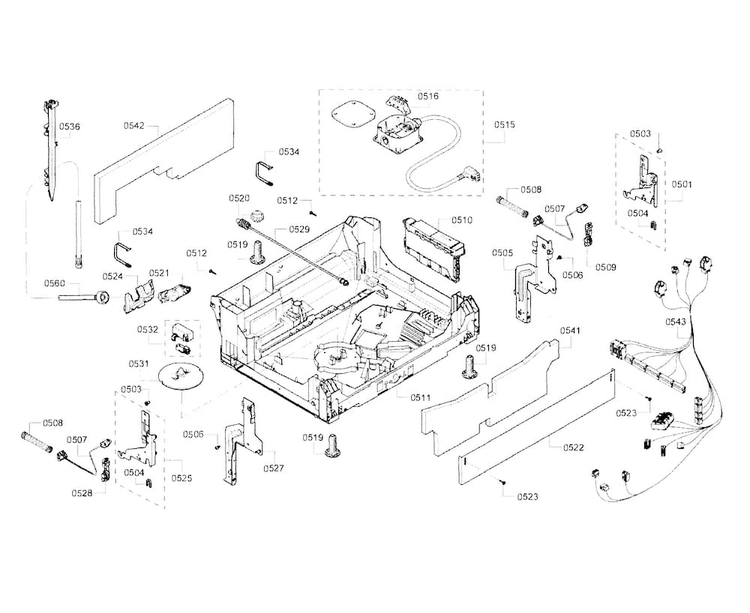 Base Diagram and Parts List for SHE68T52UC 02 Bosch Dishwasher